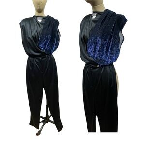 80s Stash Metallic Jumpsuit Black Disco M-L New Wave Glam Rock VTG Maximalism